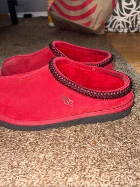 UGG Women's Red Suede Slip-On Mule Slippers